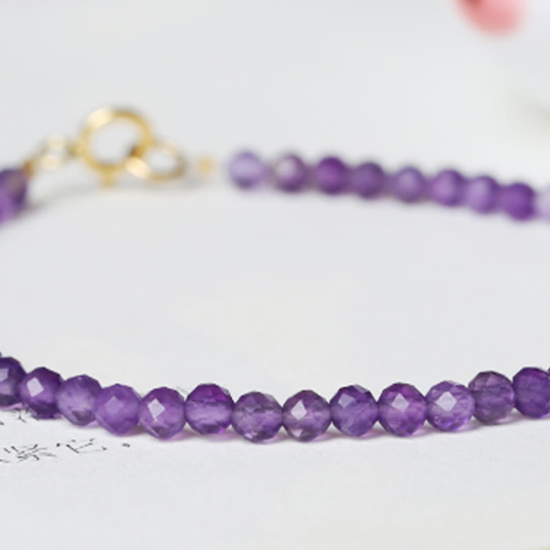 Minimalist 14K Gold Plated Natural Amethyst Ultra-Thin Bead Bracelet