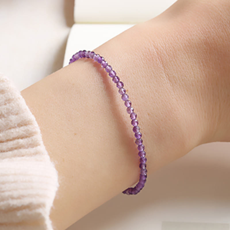 Minimalist 14K Gold Plated Natural Amethyst Ultra-Thin Bead Bracelet