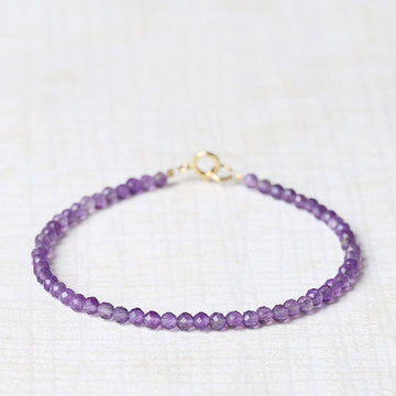 Minimalist 14K Gold Plated Natural Amethyst Ultra-Thin Bead Bracelet