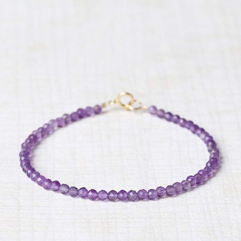 Minimalist 14K Gold Plated Natural Amethyst Ultra-Thin Bead Bracelet