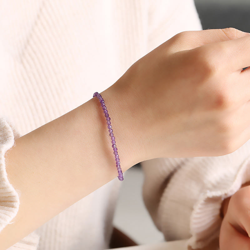Minimalist 14K Gold Plated Natural Amethyst Ultra-Thin Bead Bracelet