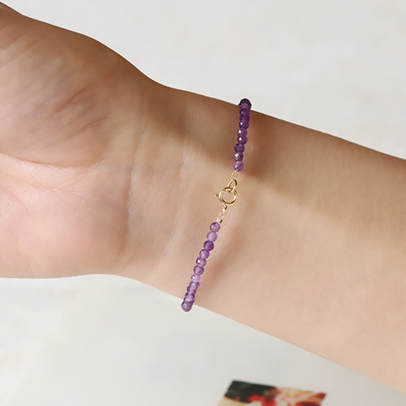 Minimalist 14K Gold Plated Natural Amethyst Ultra-Thin Bead Bracelet