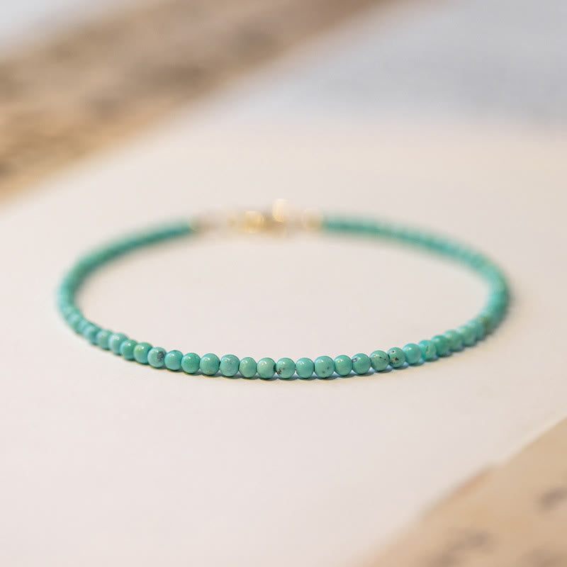2mm Turquoise Ultra-thin Beads 14k Gold Plated Copper Wisdom Bracelet
