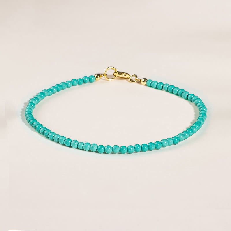 2mm Turquoise Ultra-thin Beads 14k Gold Plated Copper Wisdom Bracelet