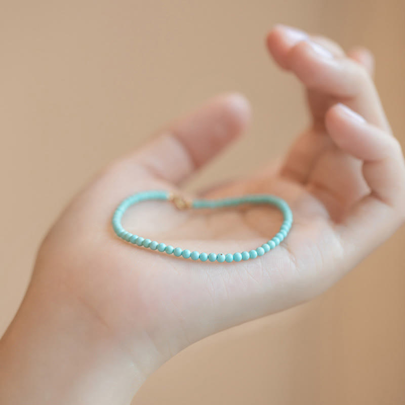 2mm Turquoise Ultra-thin Beads 14k Gold Plated Copper Wisdom Bracelet