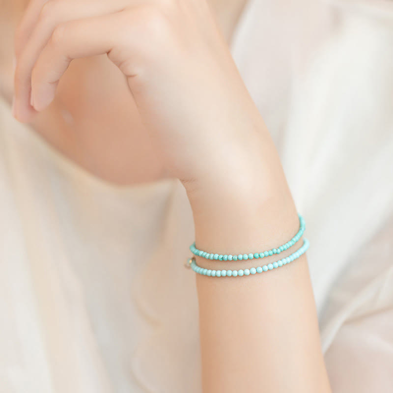 2mm Turquoise Ultra-thin Beads 14k Gold Plated Copper Wisdom Bracelet