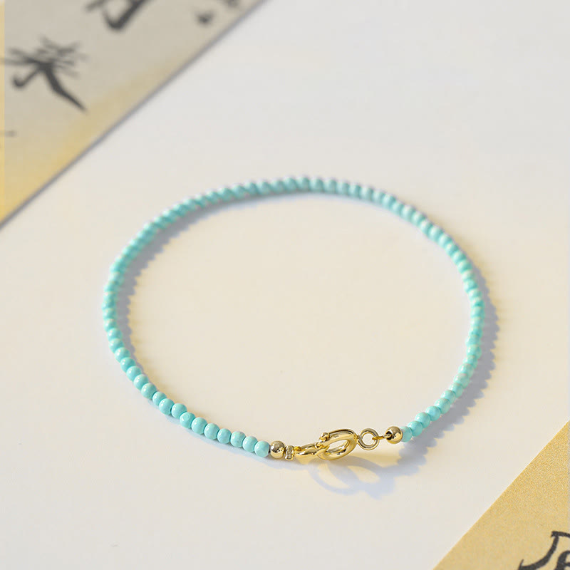 2mm Turquoise Ultra-thin Beads 14k Gold Plated Copper Wisdom Bracelet
