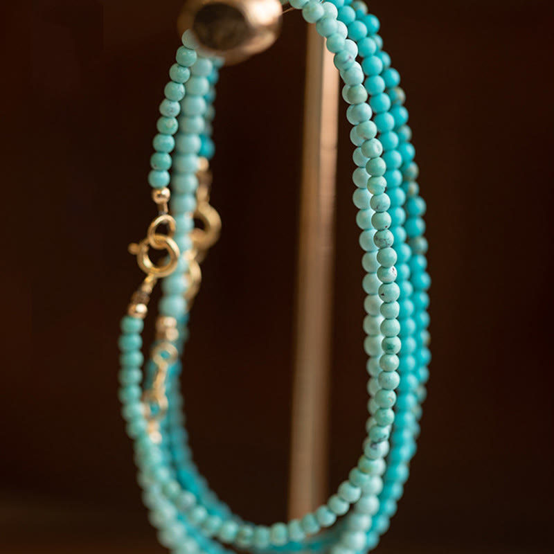2mm Turquoise Ultra-thin Beads 14k Gold Plated Copper Wisdom Bracelet