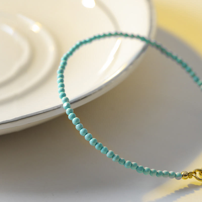 2mm Turquoise Ultra-thin Beads 14k Gold Plated Copper Wisdom Bracelet