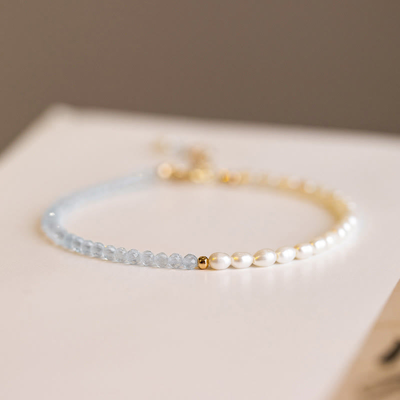2mm Ultra-Thin Turquoise Pearl & Aquamarine 14k Gold Plated Copper Beaded Bracelet