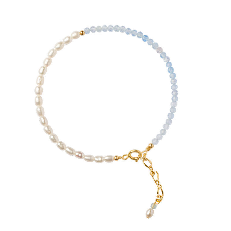 2mm Ultra-Thin Turquoise Pearl & Aquamarine 14k Gold Plated Copper Beaded Bracelet