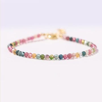 Minimalist Multicolor Tourmaline & 14k Gold Plated Copper Ultra-thin Bead Bracelet