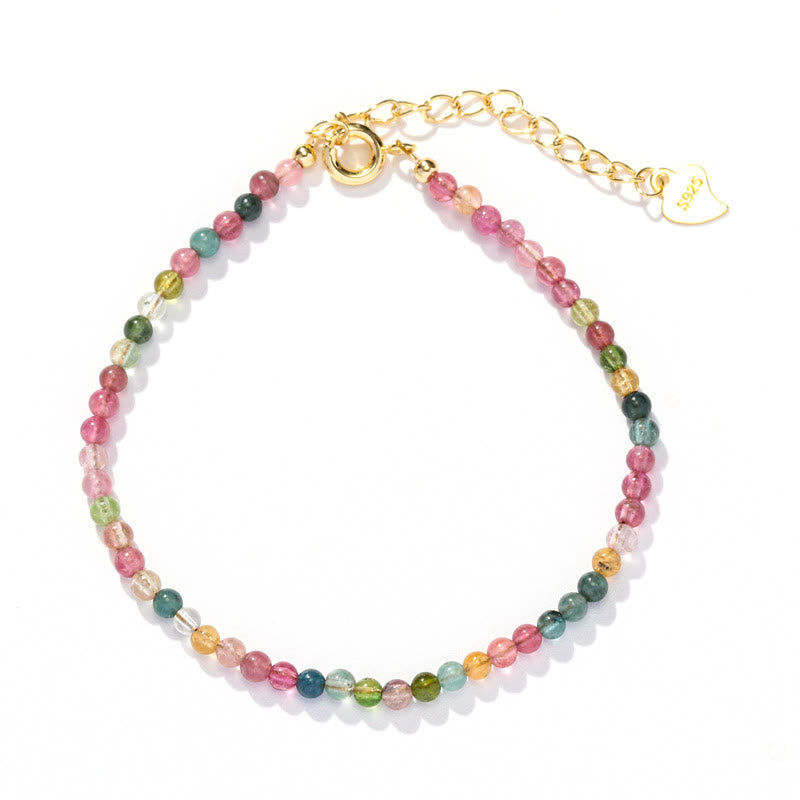 Minimalist Multicolor Tourmaline & 14k Gold Plated Copper Ultra-thin Bead Bracelet