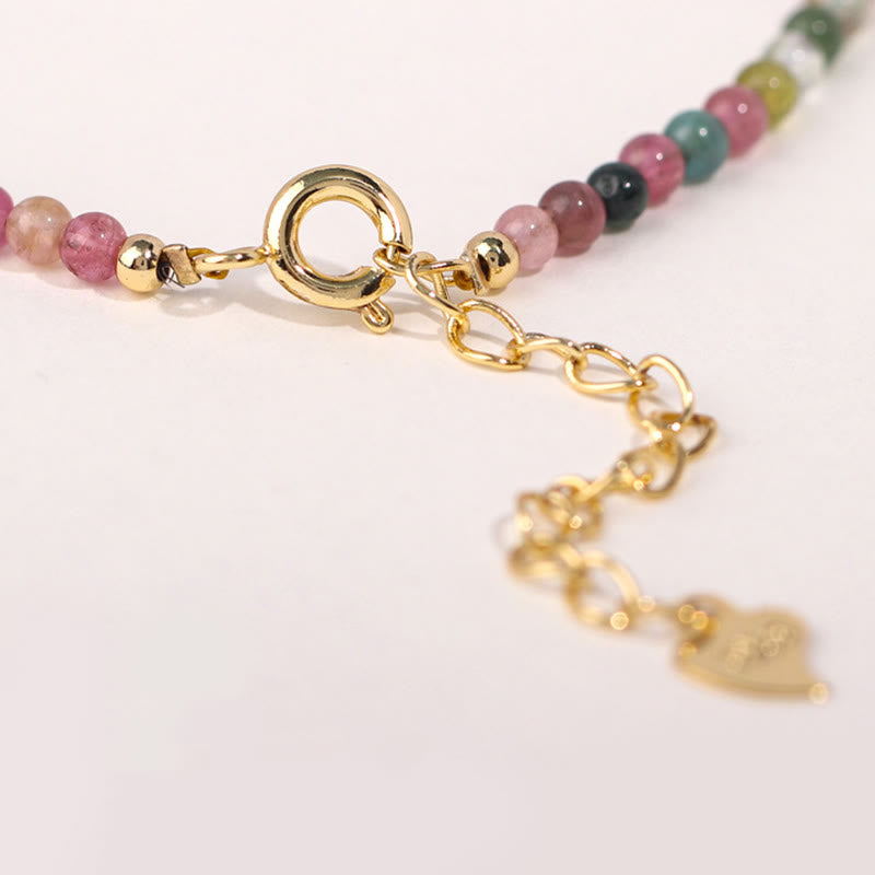 Minimalist Multicolor Tourmaline & 14k Gold Plated Copper Ultra-thin Bead Bracelet