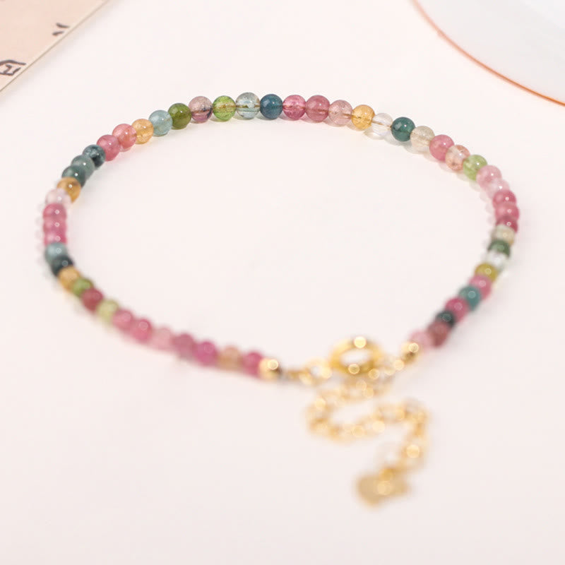 Minimalist Multicolor Tourmaline & 14k Gold Plated Copper Ultra-thin Bead Bracelet