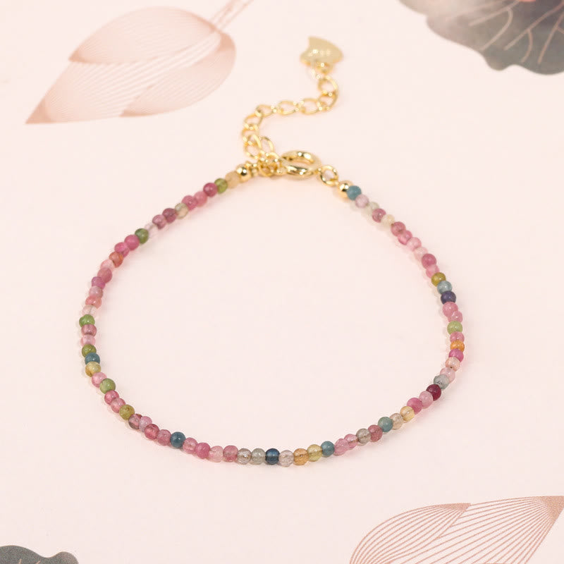 Minimalist Multicolor Tourmaline & 14k Gold Plated Copper Ultra-thin Bead Bracelet