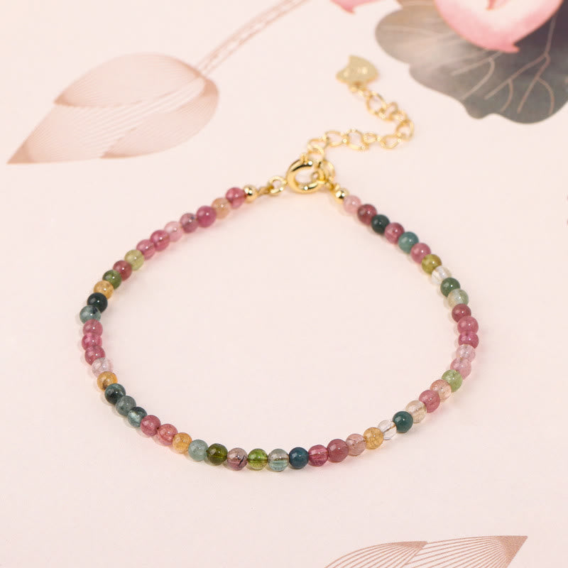 Minimalist Multicolor Tourmaline & 14k Gold Plated Copper Ultra-thin Bead Bracelet