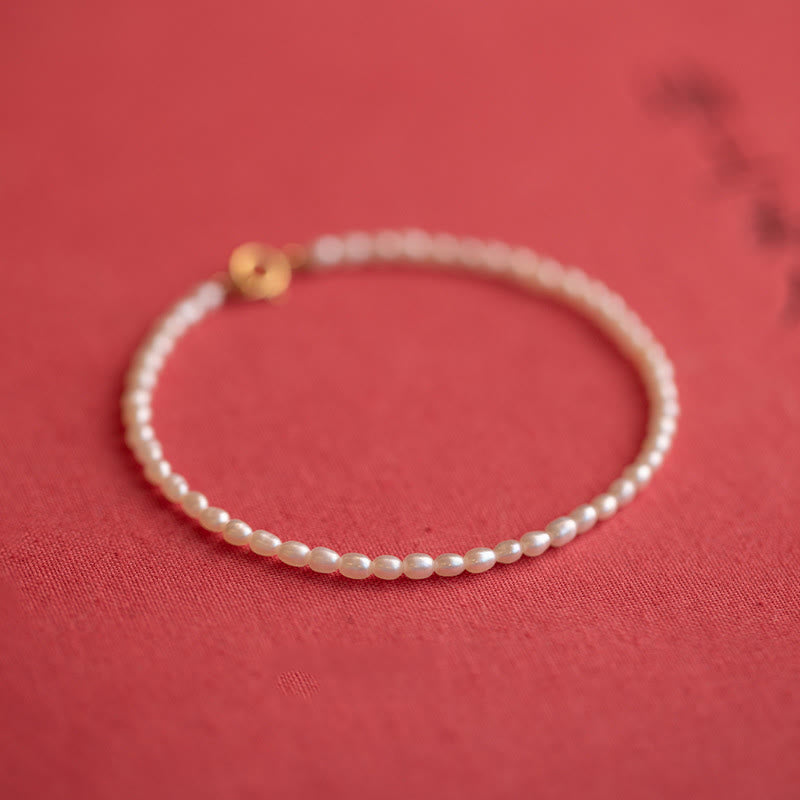 2mm Natural Pearl Ultra-thin Beads 14k Gold Plated Copper Wisdom Bracelet