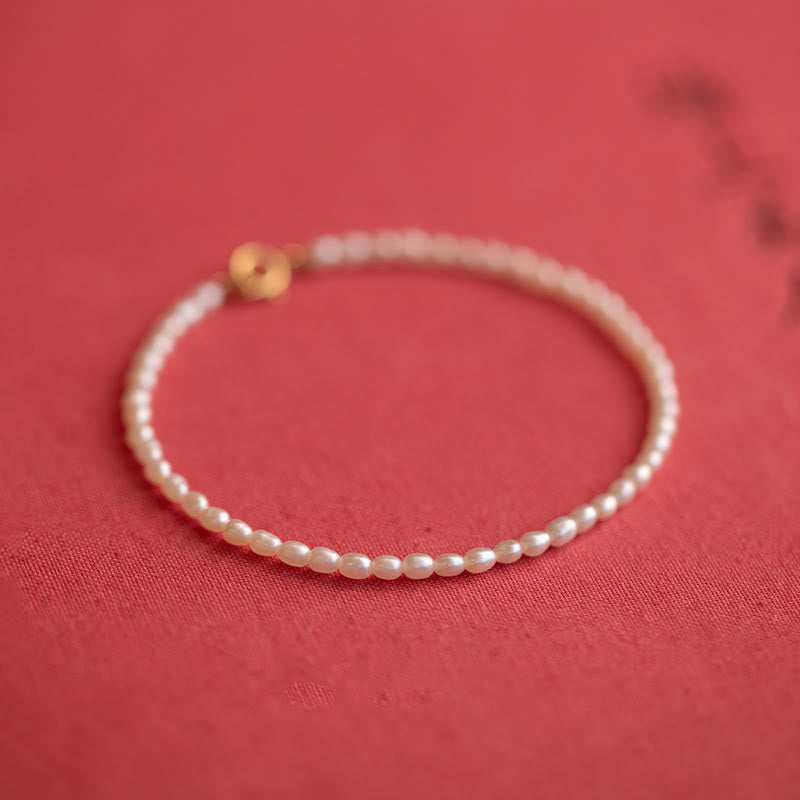 2mm Natural Pearl Ultra-thin Beads 14k Gold Plated Copper Wisdom Bracelet