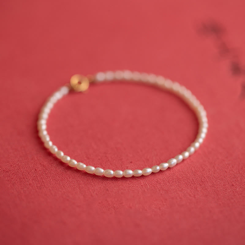2mm Natural Pearl Ultra-thin Beads 14k Gold Plated Copper Wisdom Bracelet