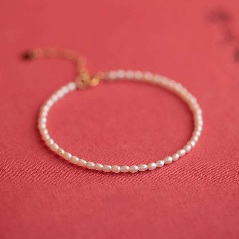 2mm Natural Pearl Ultra-thin Beads 14k Gold Plated Copper Wisdom Bracelet