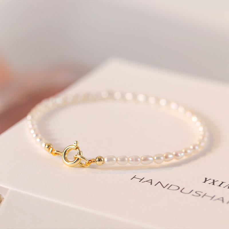2mm Natural Pearl Ultra-thin Beads 14k Gold Plated Copper Wisdom Bracelet