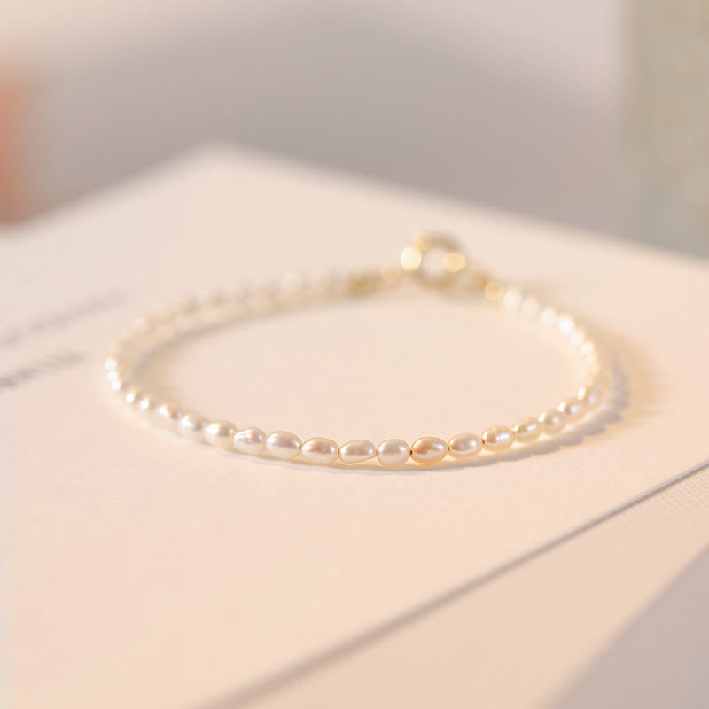 2mm Natural Pearl Ultra-thin Beads 14k Gold Plated Copper Wisdom Bracelet