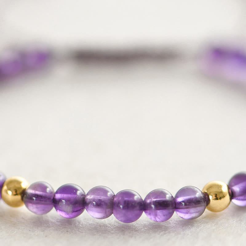 4mm Handmade Natural Amethyst 14k Gold Plated Copper Beads Braided String Relieves Stress Bracelet