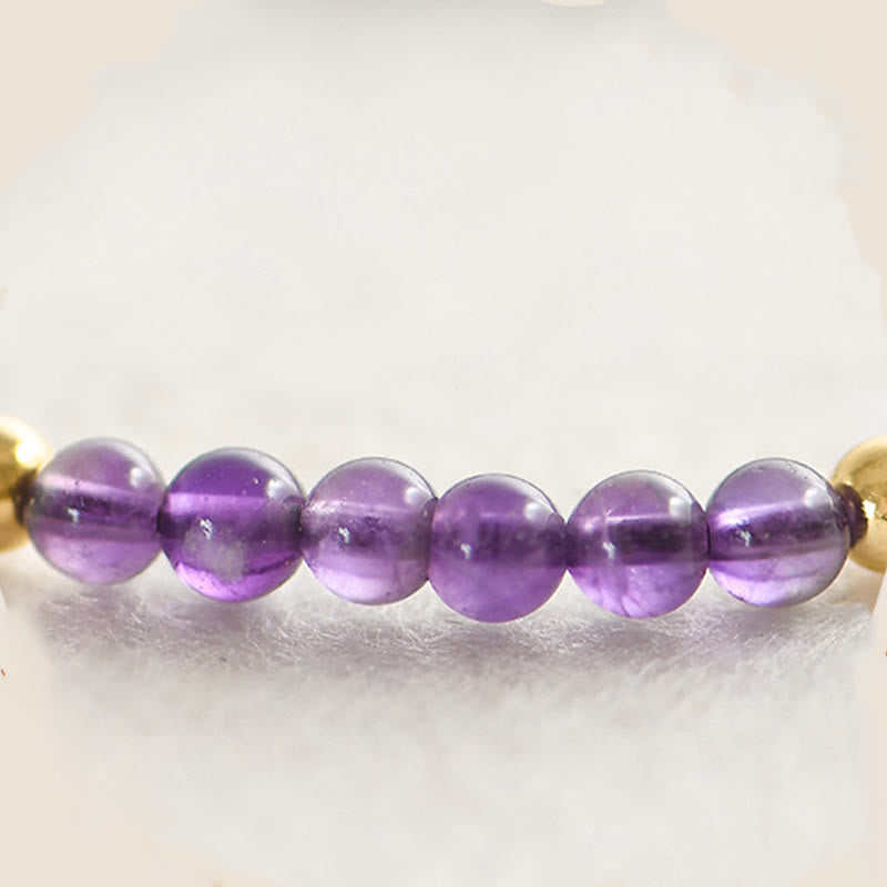 4mm Handmade Natural Amethyst 14k Gold Plated Copper Beads Braided String Relieves Stress Bracelet