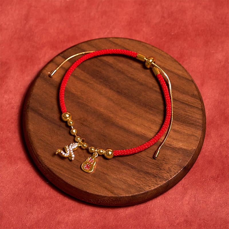 Handmade Braided Red String Year of the Snake Fu Character Pendant Bracelet