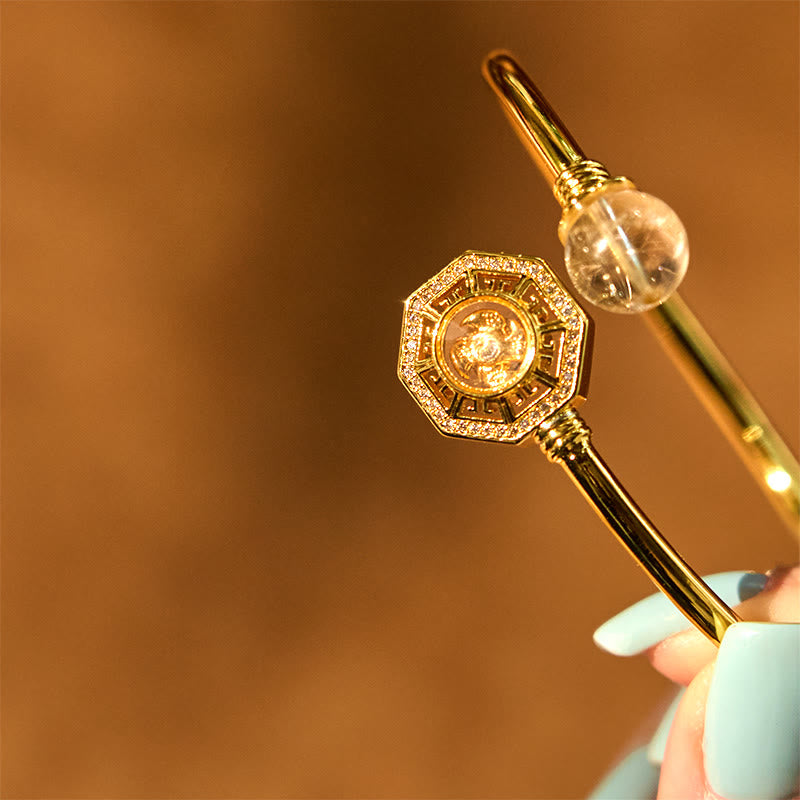 Rutilated Quartz Copper Brass Rotatable Windmill Feng Sheng Shui Qi Courage Bracelet Bangle