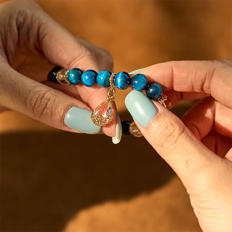 Blue Tiger Eye White Crystal Water Drop Strength Bracelet