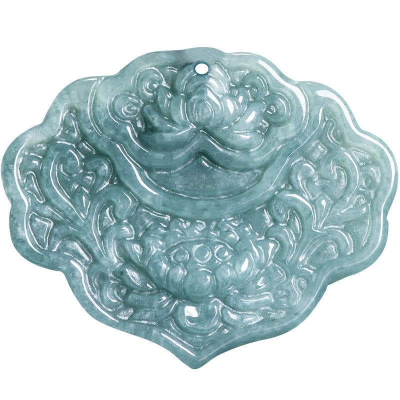Lotus Pattern Carved Jade Abundance Prosperity Necklace Rope Pendant