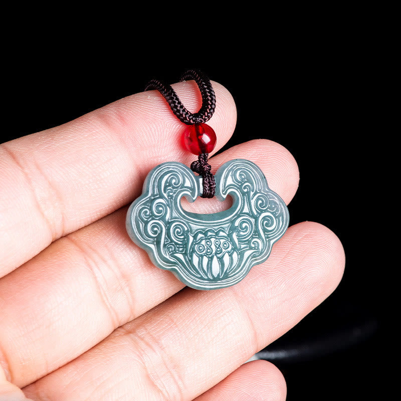 Lotus Carved Jade Ruyi Abundance Prosperity Abundance Necklace Pendant