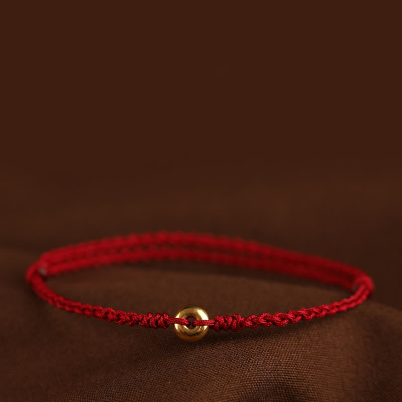 Braided Red String Ping An Kou 24K Gold Charm Bracelet Anklet for Balanced Energy