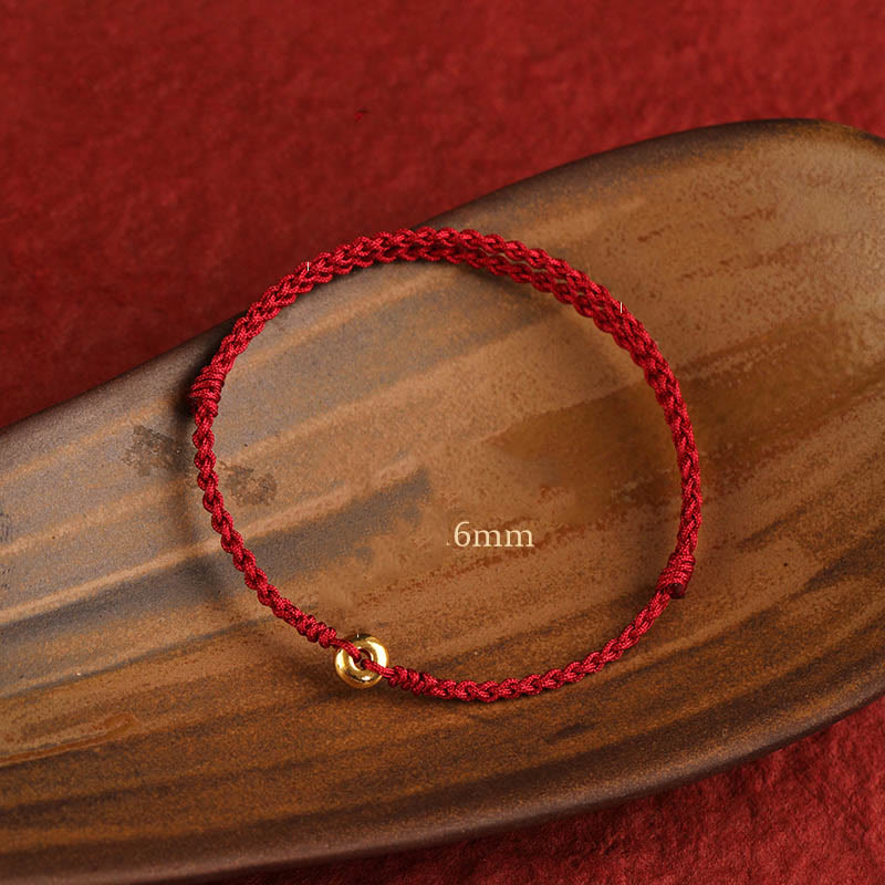 Braided Red String Ping An Kou 24K Gold Charm Bracelet Anklet for Balanced Energy