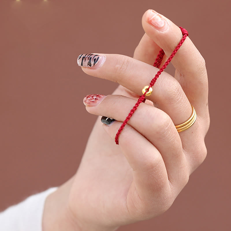 Braided Red String Ping An Kou 24K Gold Charm Bracelet Anklet for Balanced Energy