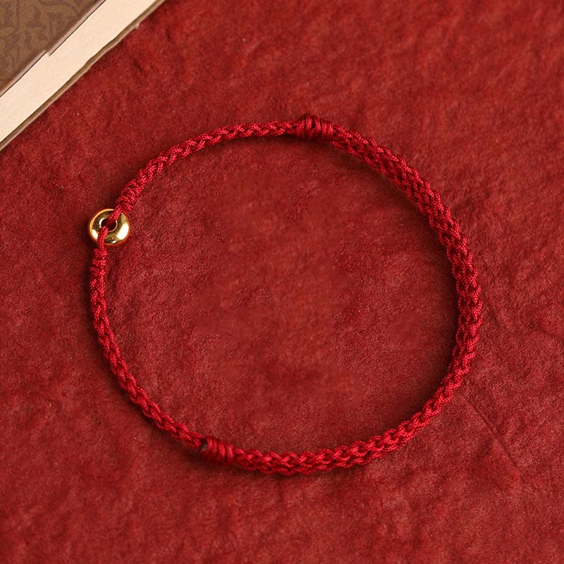 Braided Red String Ping An Kou 24K Gold Charm Bracelet Anklet for Balanced Energy