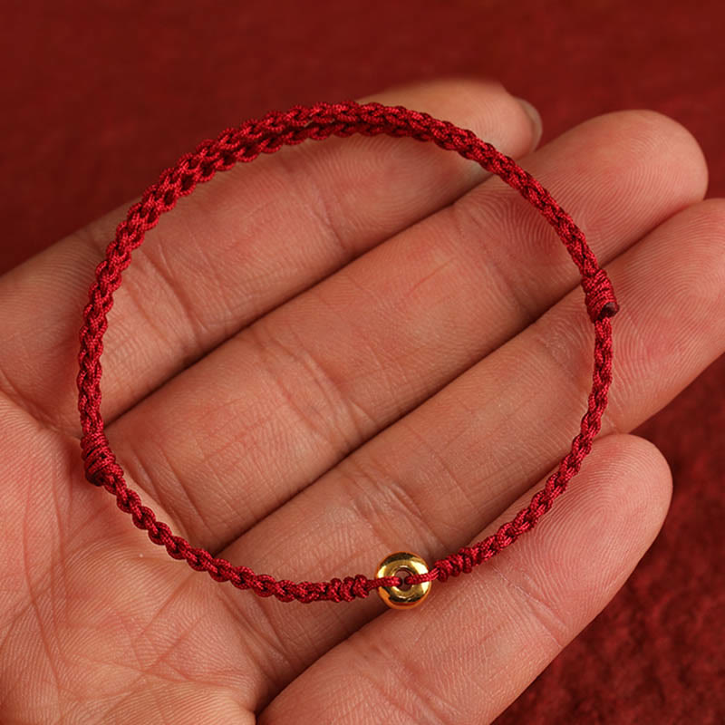 Braided Red String Ping An Kou 24K Gold Charm Bracelet Anklet for Balanced Energy