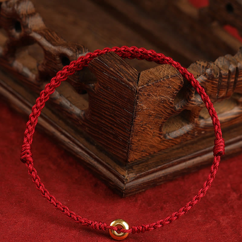 Braided Red String Ping An Kou 24K Gold Charm Bracelet Anklet for Balanced Energy