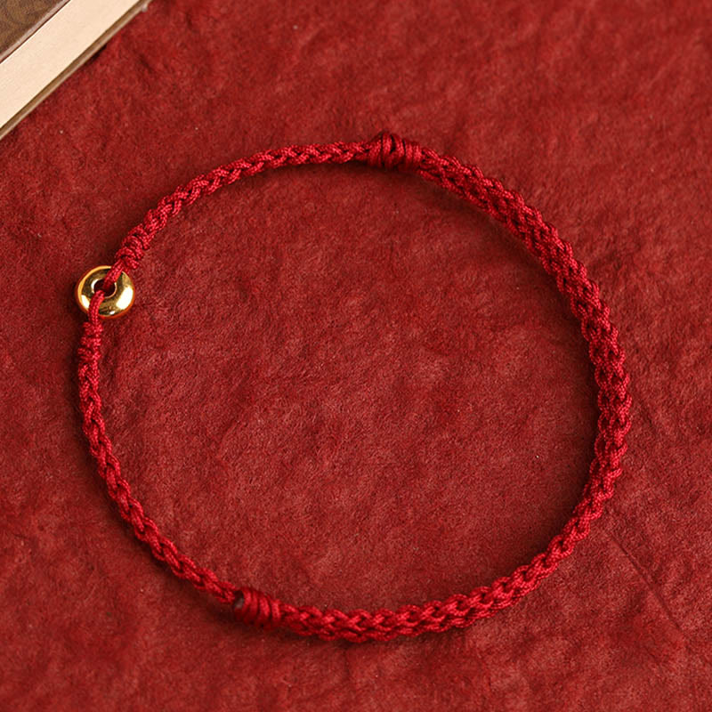 Braided Red String Ping An Kou 24K Gold Charm Bracelet Anklet for Balanced Energy