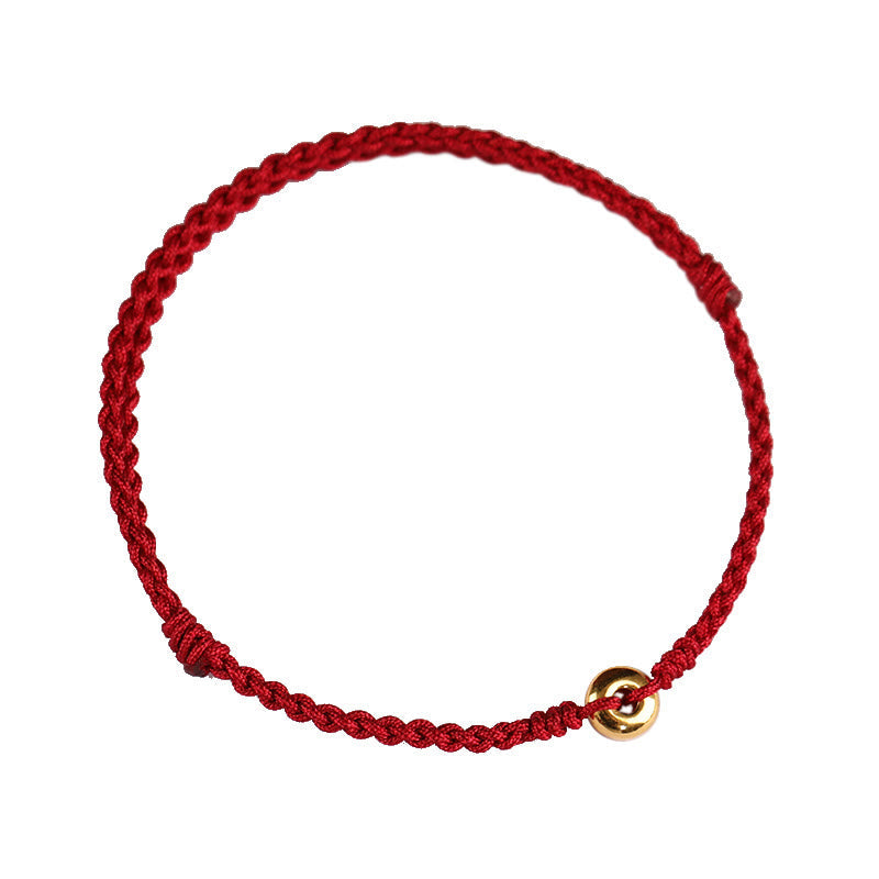 Braided Red String Ping An Kou 24K Gold Charm Bracelet Anklet for Balanced Energy