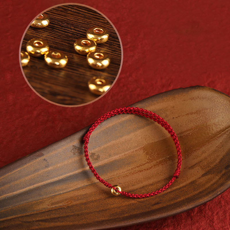 Braided Red String Ping An Kou 24K Gold Charm Bracelet Anklet for Balanced Energy