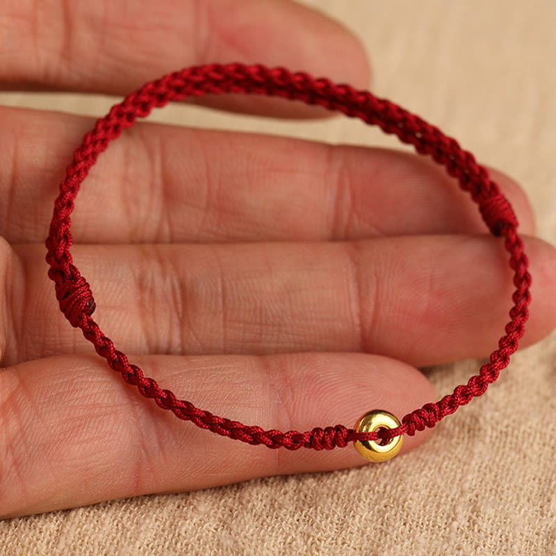 Braided Red String Ping An Kou 24K Gold Charm Bracelet Anklet for Balanced Energy
