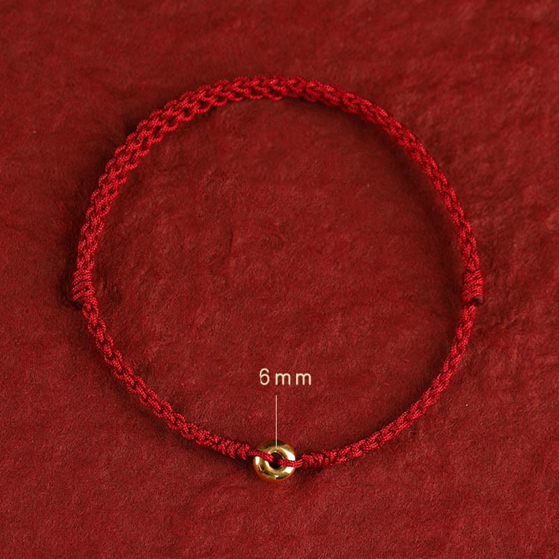 Braided Red String Ping An Kou 24K Gold Charm Bracelet Anklet for Balanced Energy