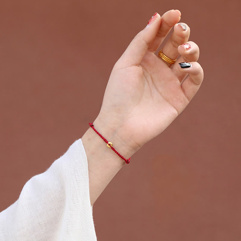 Braided Red String Ping An Kou 24K Gold Charm Bracelet Anklet for Balanced Energy