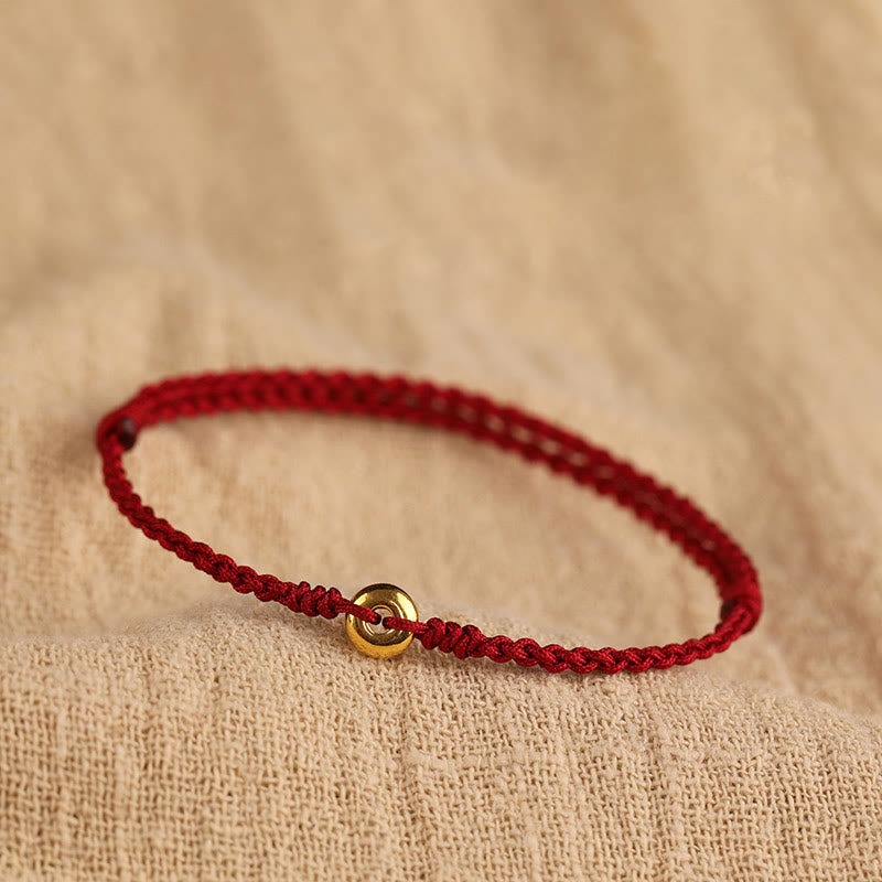 Braided Red String Ping An Kou 24K Gold Charm Bracelet Anklet for Balanced Energy