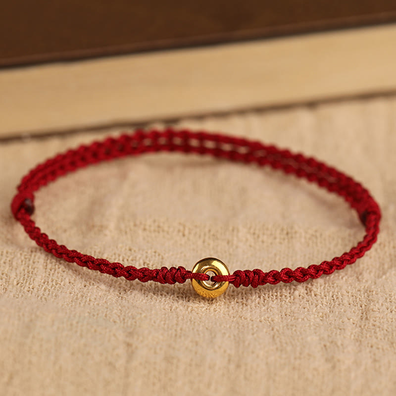 Braided Red String Ping An Kou 24K Gold Charm Bracelet Anklet for Balanced Energy