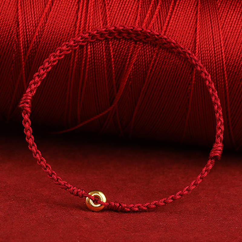 Braided Red String Ping An Kou 24K Gold Charm Bracelet Anklet for Balanced Energy