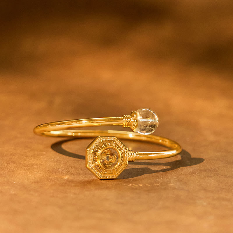 Rutilated Quartz Copper Brass Rotatable Windmill Feng Sheng Shui Qi Courage Bracelet Bangle